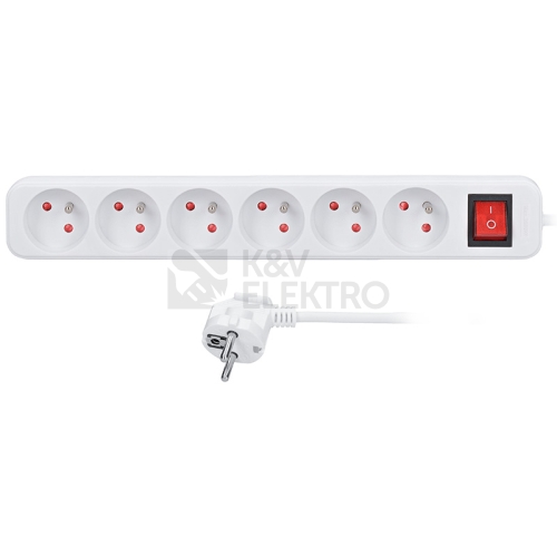 Prodlužovací přívod 3m 6 zásuvek vypínač 3x1,5mm2 PVC bílý Solight PP72X