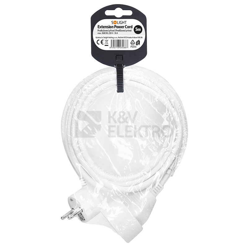 Obrázek produktu Prodlužovací přívod 5m 1 zásuvka 3x1,5mm2 PVC bílý Solight PS04X 3