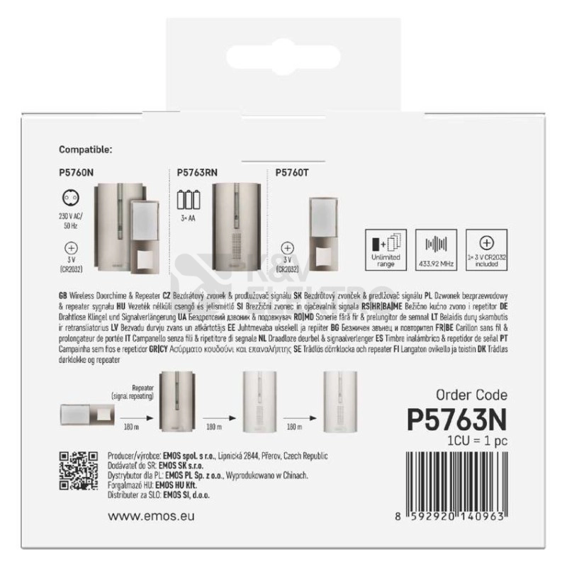 Obrázek produktu Bezdrátový domovní zvonek EMOS P5763N 5