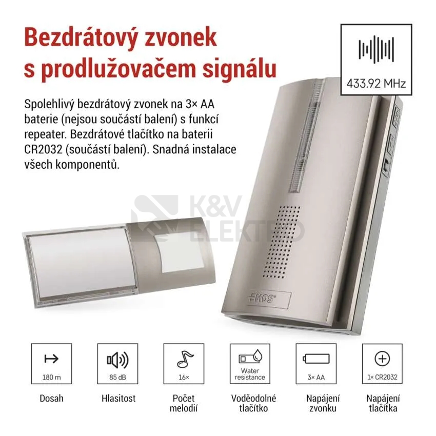 Obrázek produktu Bezdrátový domovní zvonek EMOS P5763N 3
