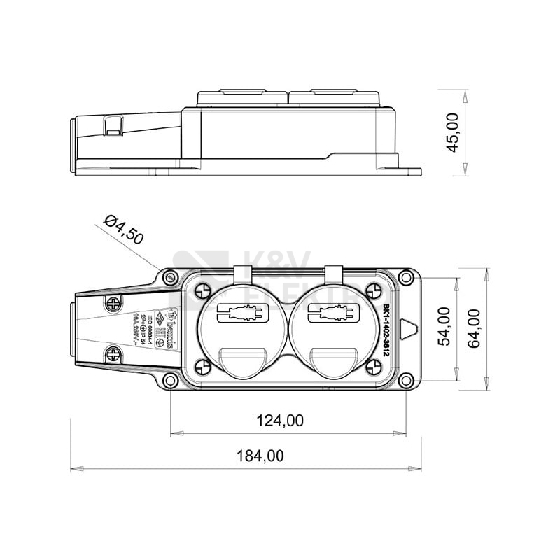 Obrázek produktu Dvojzásuvka gumová IP54 16A GZF 102 4