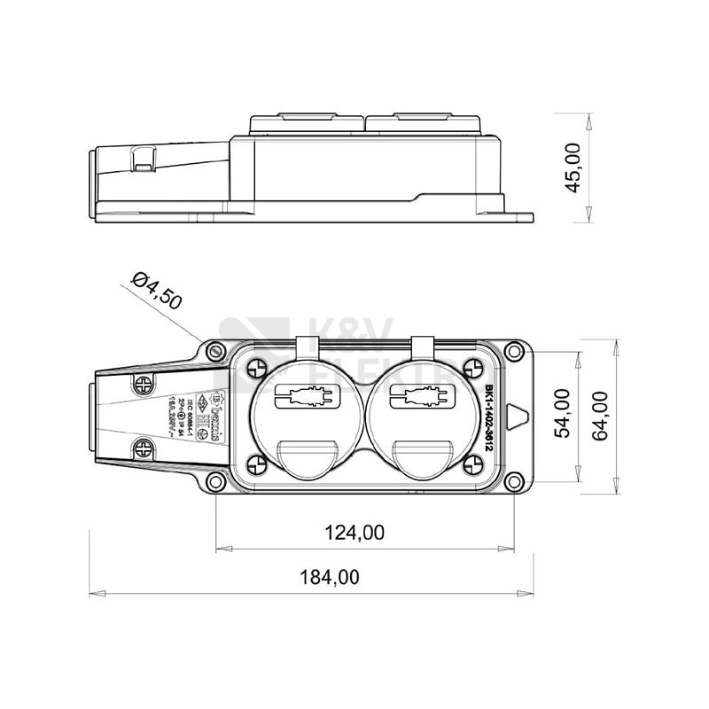 Obrázek produktu Dvojzásuvka gumová IP54 16A GZF 102 4