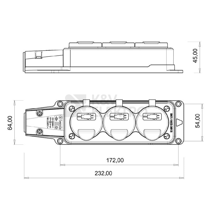 Obrázek produktu Trojzásuvka gumová IP54 16A GZF 103 4