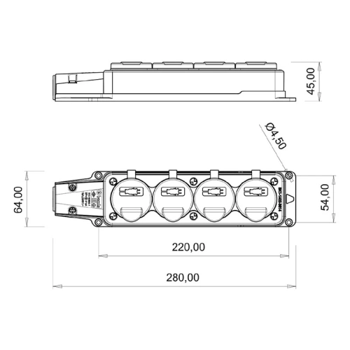 Čtyřzásuvka gumová IP54 16A GZF 104 (obrázek 5)