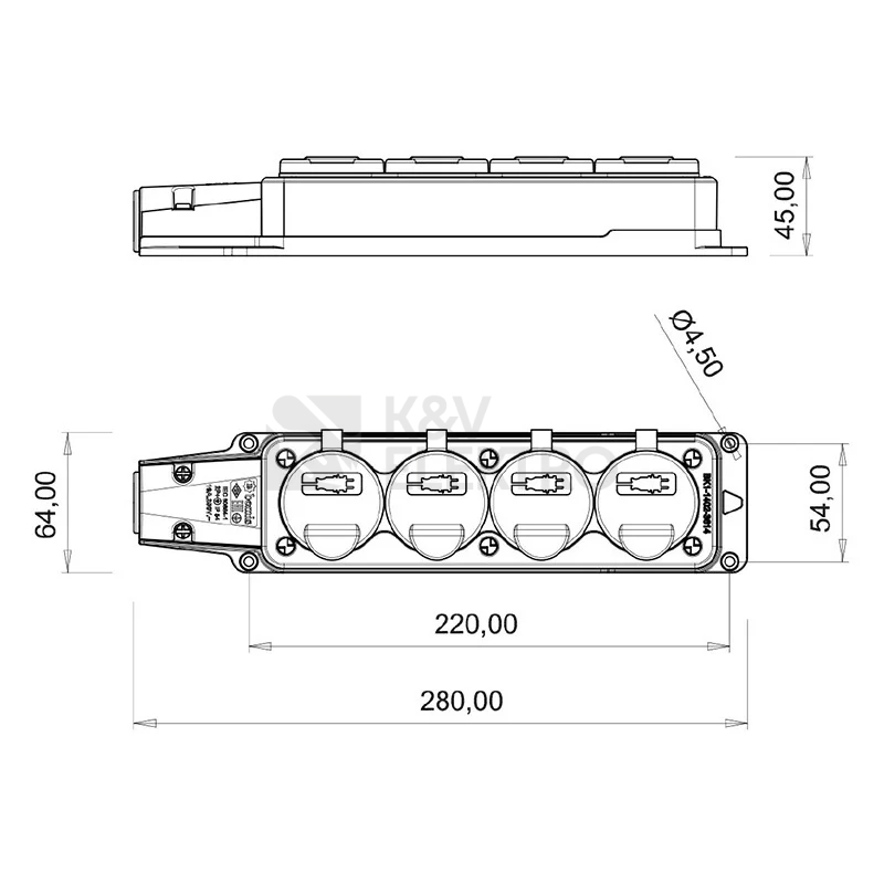 Obrázek produktu Čtyřzásuvka gumová IP54 16A GZF 104 4