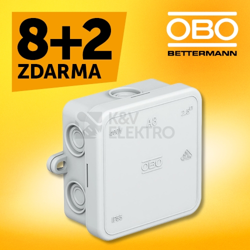 Obrázek produktu Krabice OBO A8 IP54 75x75x36 2000016 AKCE 8+2
0