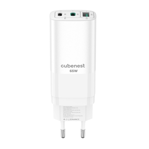 Rychlonabíjecí zásuvkový adaptér 2x USB-C a 1x USB-A Cubenest PD GaN Adaptér 65W S3D0 bílý