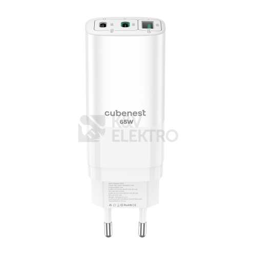 Rychlonabíjecí zásuvkový adaptér 2x USB-C a 1x USB-A Cubenest PD GaN Adaptér 65W S3D0 bílý