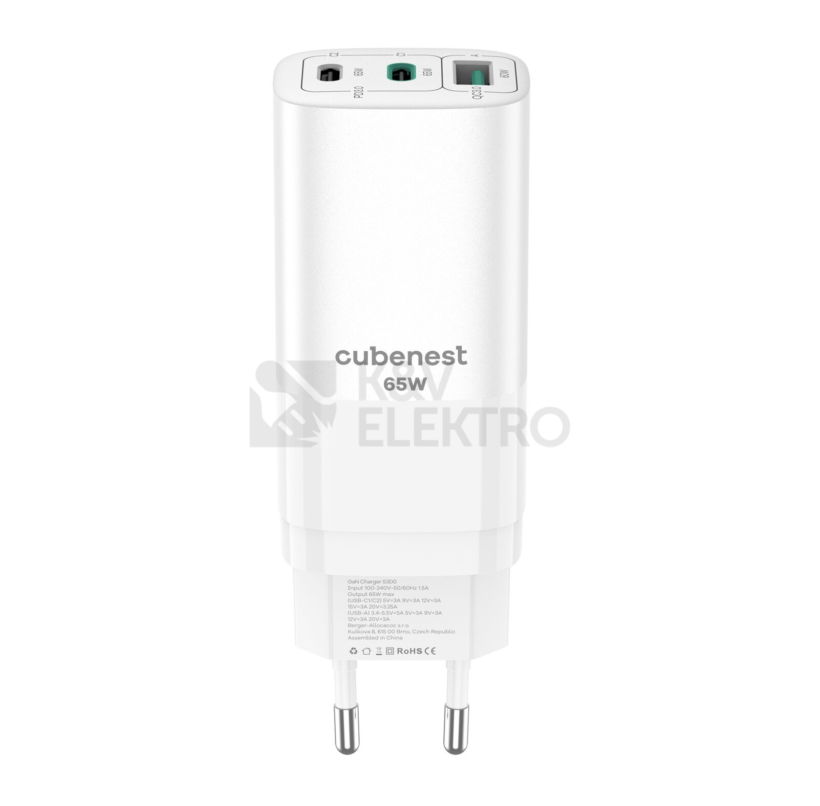 Obrázek produktu Rychlonabíjecí zásuvkový adaptér 2x USB-C a 1x USB-A Cubenest PD GaN Adaptér 65W S3D0 bílý 0