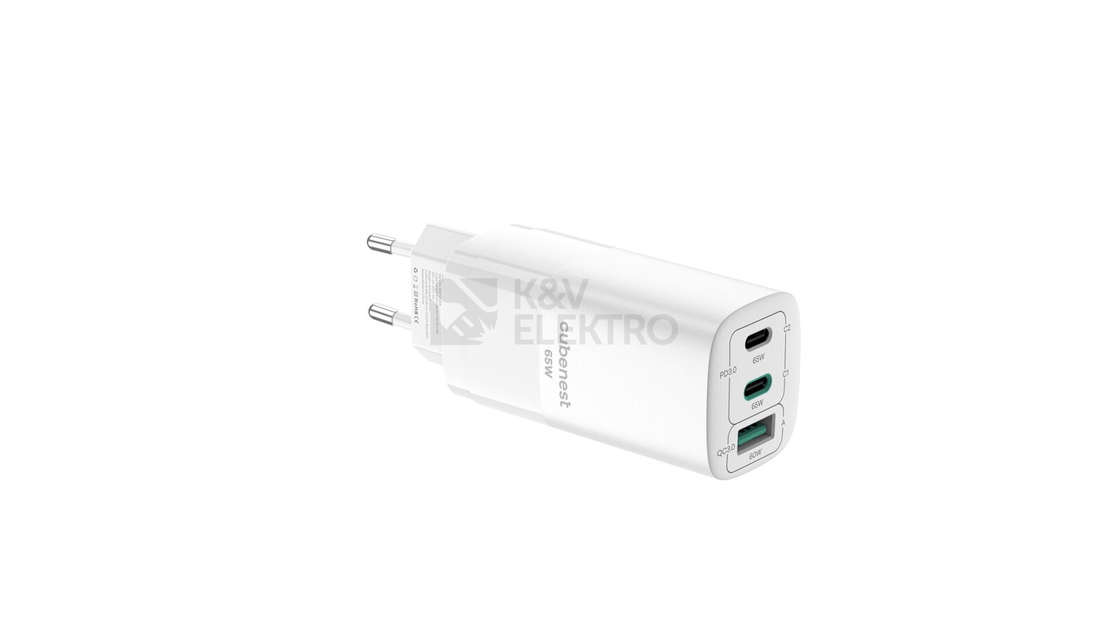 Obrázek produktu Rychlonabíjecí zásuvkový adaptér 2x USB-C a 1x USB-A Cubenest PD GaN Adaptér 65W S3D0 bílý 1