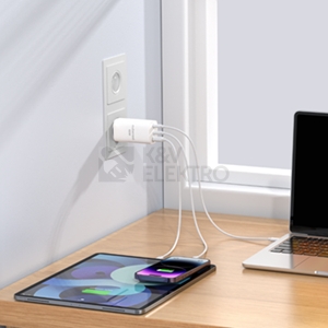 Obrázek produktu Rychlonabíjecí zásuvkový adaptér 2x USB-C a 1x USB-A Cubenest PD GaN Adaptér 65W S3D0 bílý 3