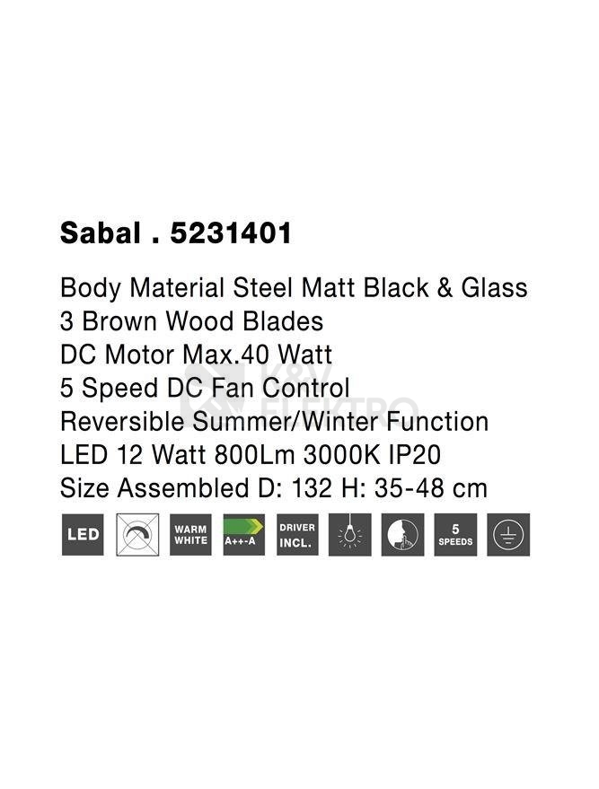 Obrázek produktu Stropní ventilátor s LED světlem NOVA LUCE SABAL 12W 3000K 5231401 8