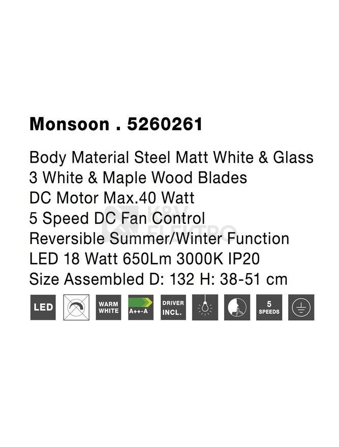 Obrázek produktu Stropní ventilátor s LED světlem NOVA LUCE MONSOON 18W 3000K 5260261 6