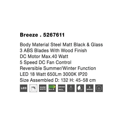 Stropní ventilátor s LED světlem NOVA LUCE BREEZE 18W 3000K 5267611 (obrázek 11)