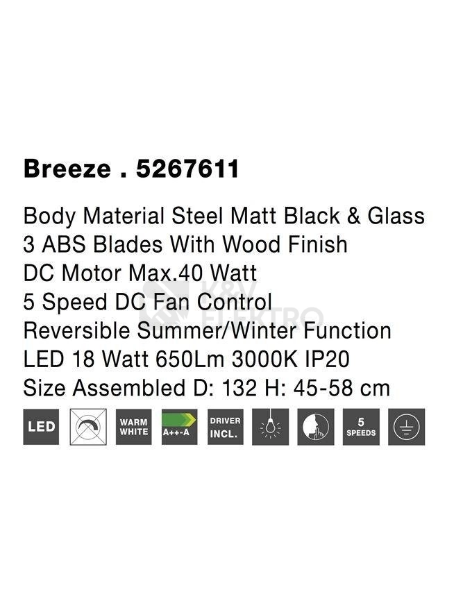 Obrázek produktu Stropní ventilátor s LED světlem NOVA LUCE BREEZE 18W 3000K 5267611 10