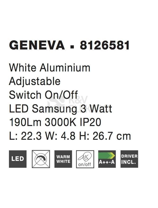 Obrázek produktu Nástěnné LED svítidlo NOVA LUCE GENEVA 3W 3000K 8126581 3