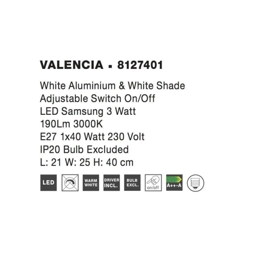 Nástěnné svítidlo NOVA LUCE VALENCIA E27 + LED na čtení 3000K 8127401 bez žárovky (obrázek 4)