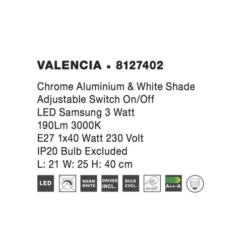 Nástěnné svítidlo NOVA LUCE VALENCIA E27 + LED na čtení 3000K 8127402 bez žárovky (obrázek 3)