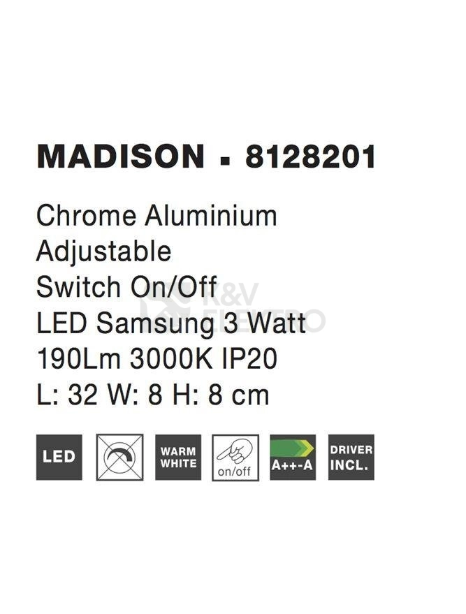 Obrázek produktu Nástěnné LED svítidlo NOVA LUCE MADISON 3W 3000K 8128201 3