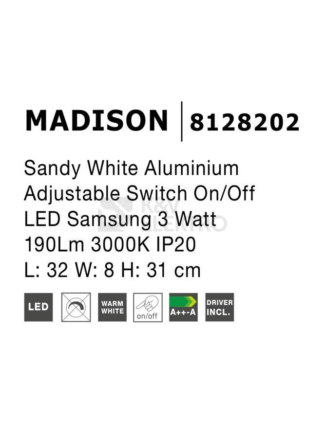 Obrázek produktu Nástěnné LED svítidlo NOVA LUCE MADISON 3W 3000K 8128202 1