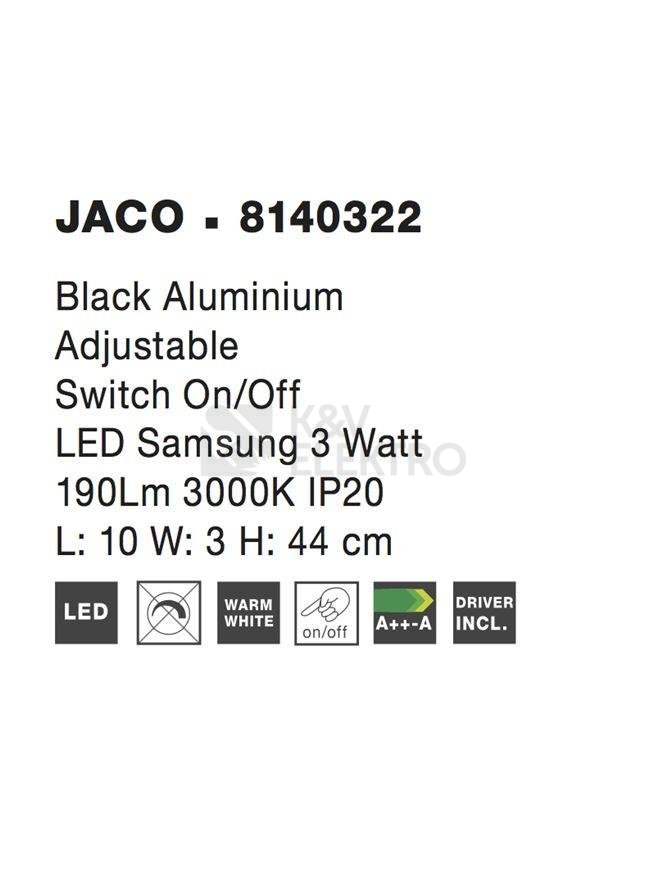 Obrázek produktu Nástěnné LED svítidlo NOVA LUCE JACO 3W 3000K 8140322 3