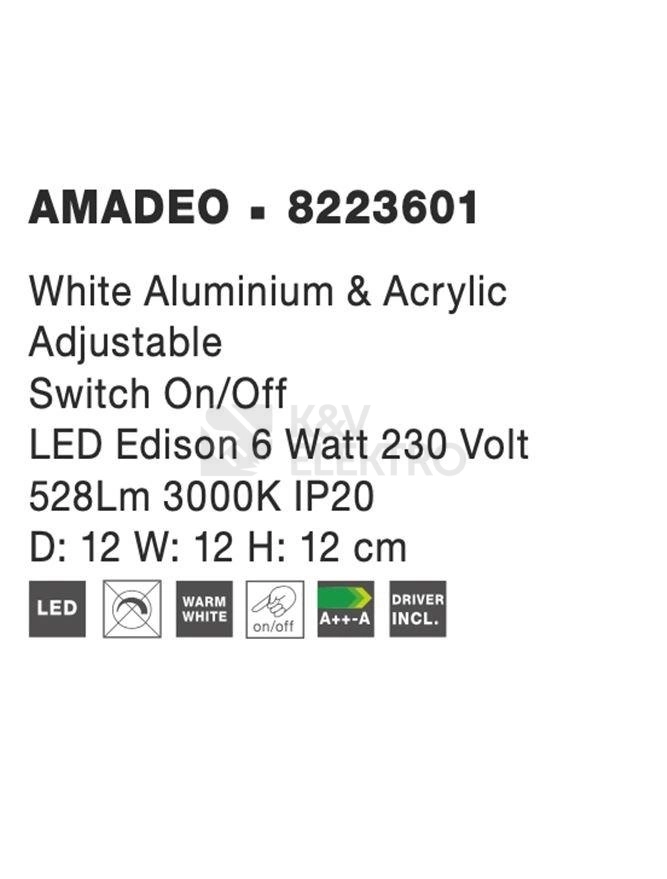 Obrázek produktu Nástěnné LED svítidlo NOVA LUCE AMADEO 6W 3000K 8223601 1