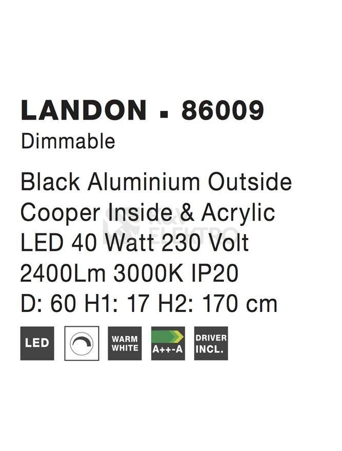 Obrázek produktu Závěsné LED svítidlo NOVA LUCE LANDON 41W 3000K 86009 stmívatelné Triac 4