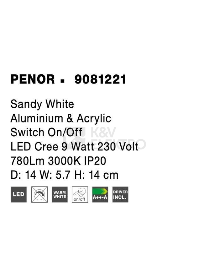 Obrázek produktu Nástěnné LED svítidlo NOVA LUCE PENOR 9W 3000K 9081221 8