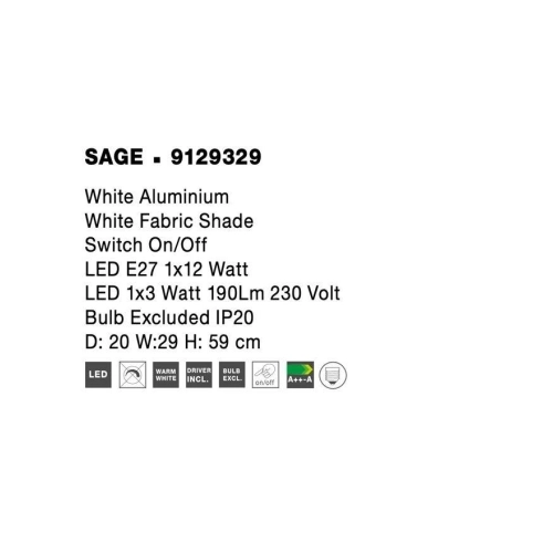 Nástěnné svítidlo NOVA LUCE SAGE E27 + LED na čtení 3000K 9129329 bez žárovky (obrázek 9)