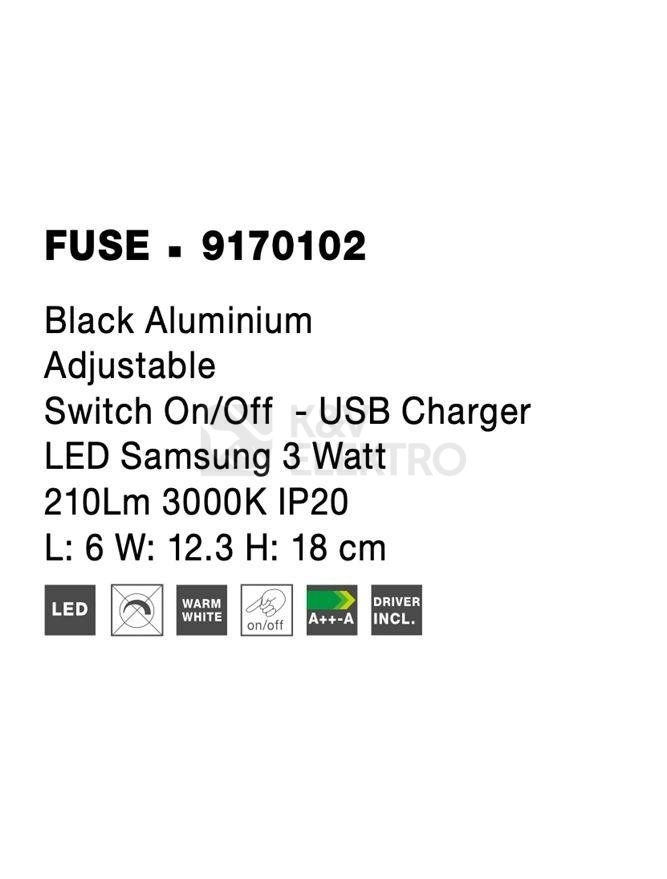 Obrázek produktu Nástěnné LED svítidlo NOVA LUCE FUSE 3W 3000K 9170102 10