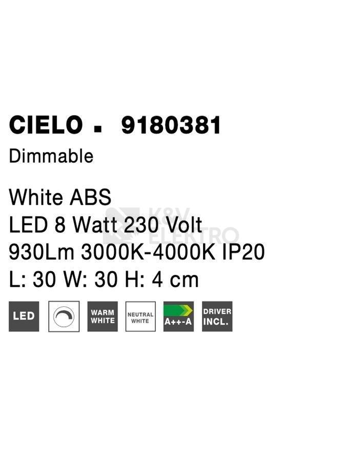 Obrázek produktu Stropní LED svítidlo NOVA LUCE CIELO 8W 3000-4000K 9180381 stmívatelné Triac 10