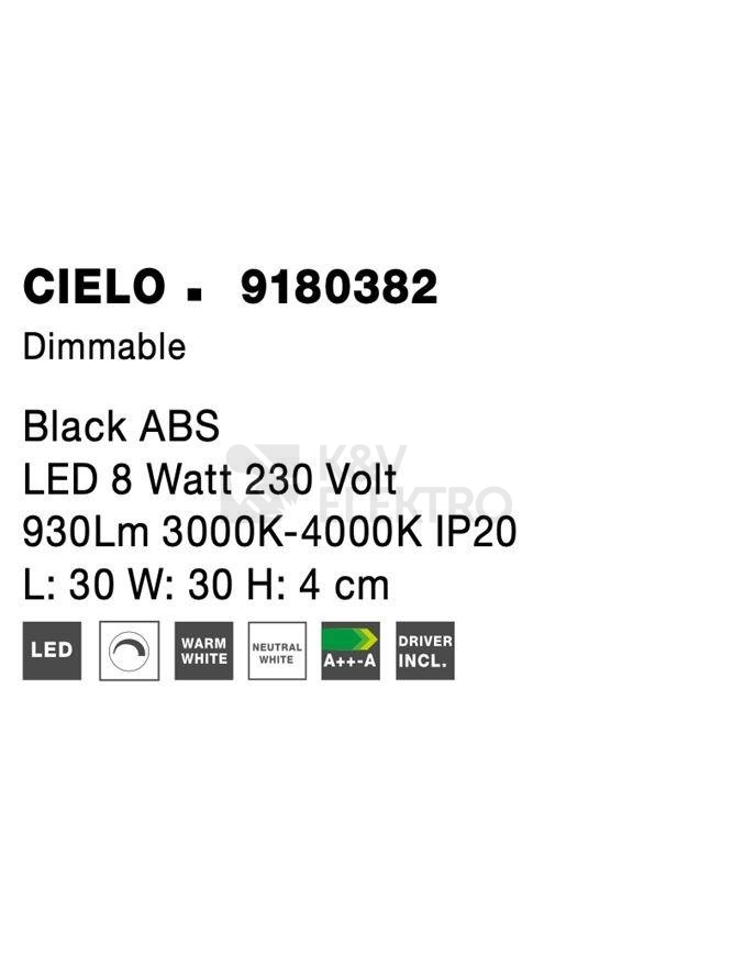 Obrázek produktu Stropní LED svítidlo NOVA LUCE CIELO 8W 3000-4000K 9180382 stmívatelné Triac 8