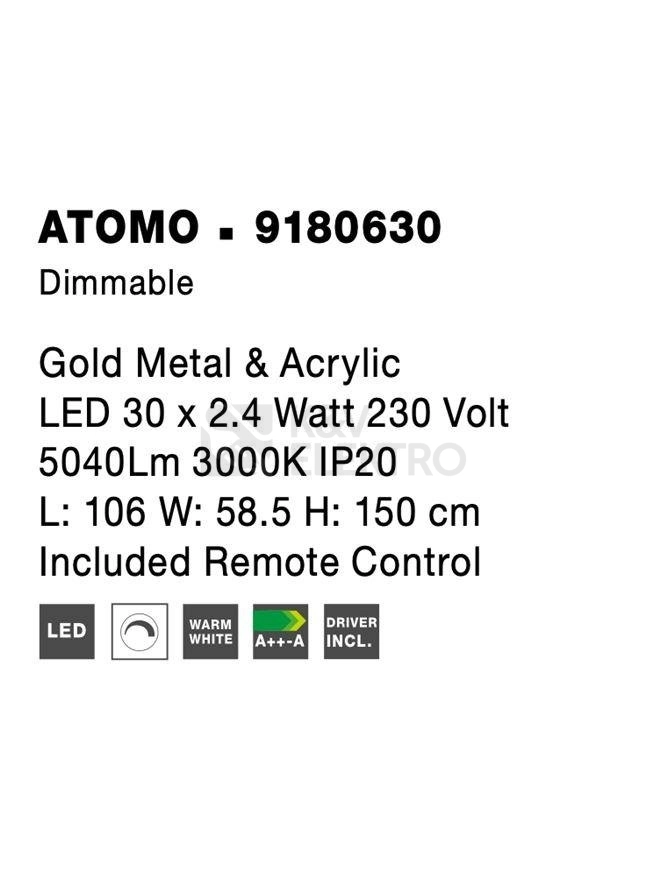 Obrázek produktu Závěsné LED svítidlo NOVA LUCE ATOMO 84W 3000K 9180630 stmívatelné Triac 10