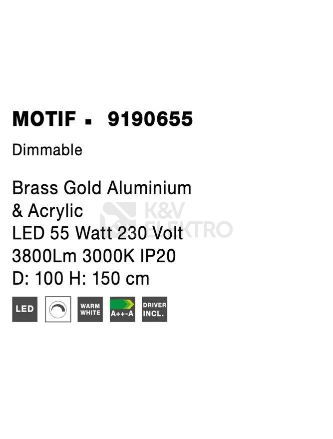Obrázek produktu Závěsné LED svítidlo NOVA LUCE MOTIF 60W 3000K 9190655 stmívatelné Triac 6