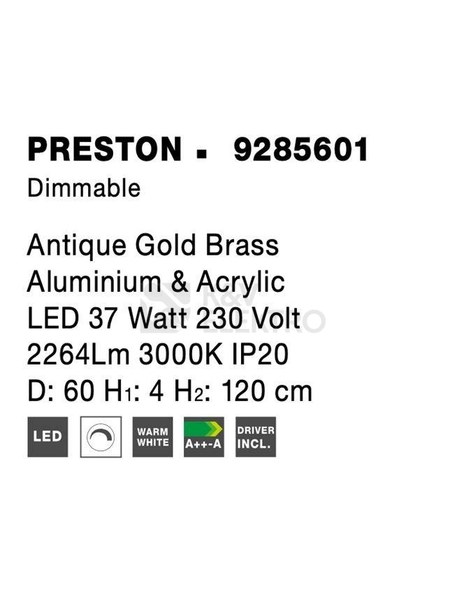 Obrázek produktu Závěsné LED svítidlo NOVA LUCE PRESTON 35W 3000K 9285601 stmívatelné Triac 6