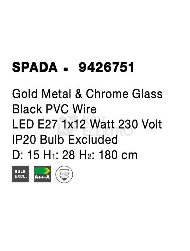 Obrázek produktu Závěsné svítidlo NOVA LUCE SPADA E27 9426751 bez žárovky 3