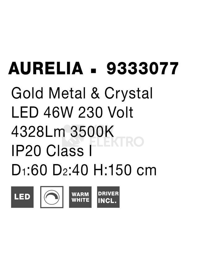Obrázek produktu Závěsné LED svítidlo NOVA LUCE AURELIA 46W 3500K 9333077 stmívatelné Triac 5