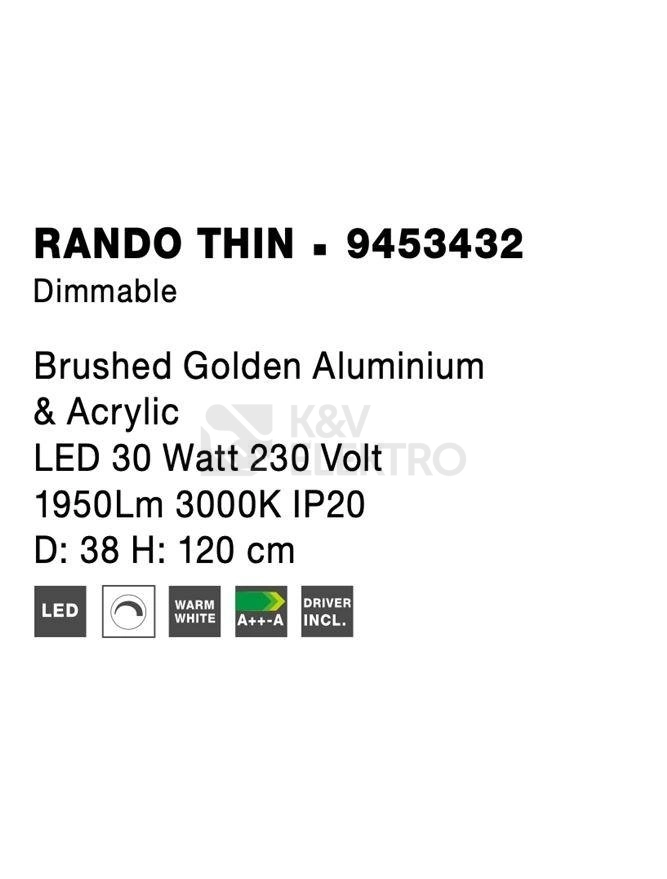 Obrázek produktu Závěsné LED svítidlo NOVA LUCE RANDO THIN 30W 3000K 9453432 stmívatelné Triac 4