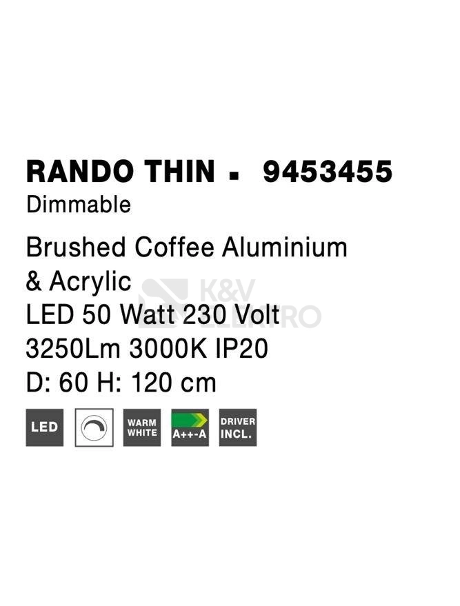 Obrázek produktu Závěsné LED svítidlo NOVA LUCE RANDO THIN 50W 3000K 9453455 stmívatelné Triac 5
