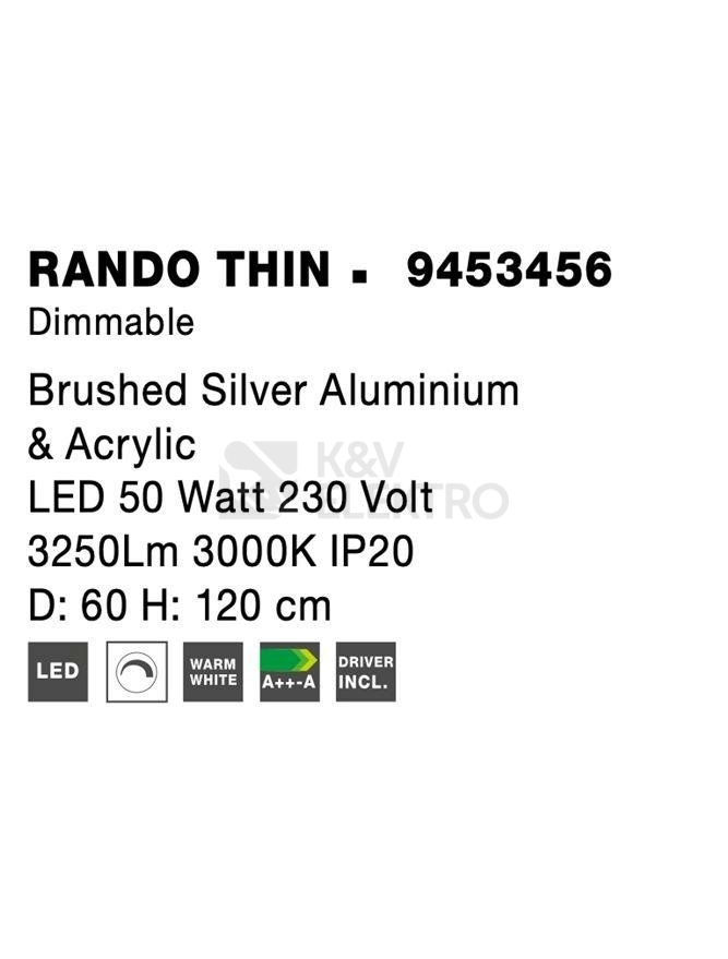 Obrázek produktu Závěsné LED svítidlo NOVA LUCE RANDO THIN 50W 3000K 9453456 stmívatelné Triac 6