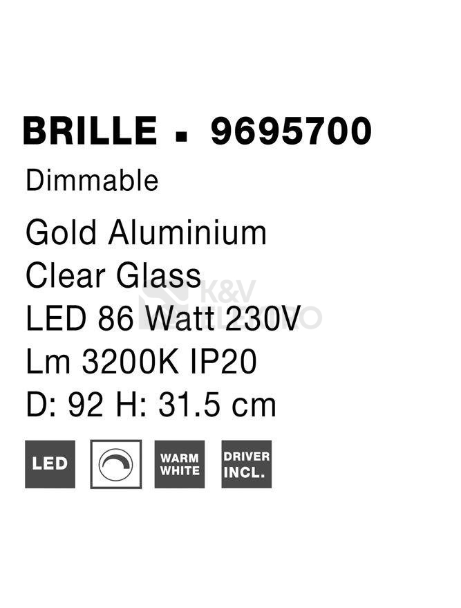 Obrázek produktu Stropní LED svítidlo NOVA LUCE BRILLE 90W 3200K 9695700 stmívatelné Triac 8