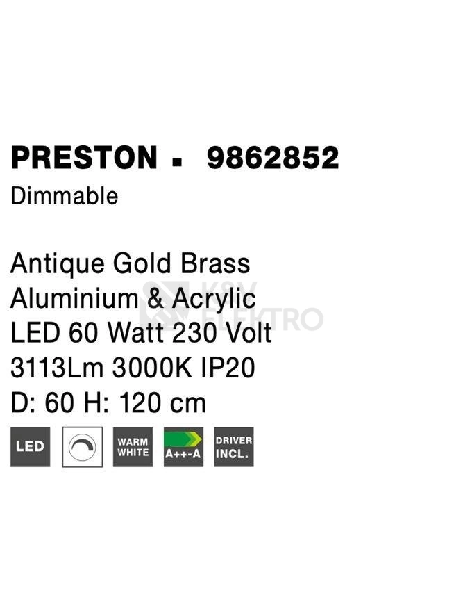 Obrázek produktu Závěsné LED svítidlo NOVA LUCE PRESTON 62W 3000K 9862852 stmívatelné Triac 8