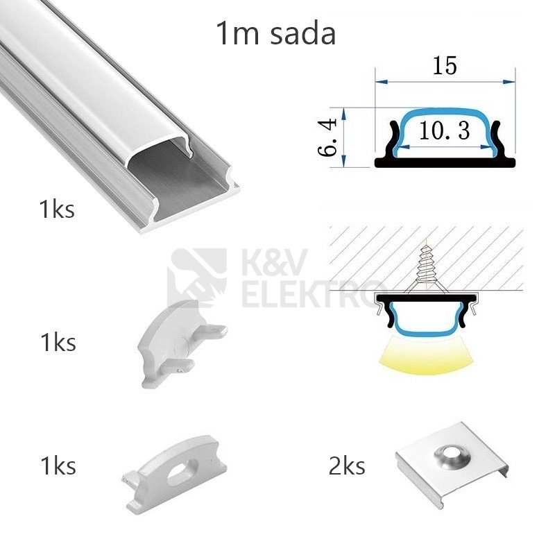 Obrázek produktu Sada hliníkového profilu s matným difuzorem KM24-S-MK-P 1M 0