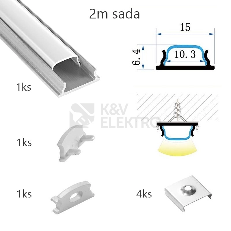 Obrázek produktu Sada hliníkového profilu s matným difuzorem KM24-S-MK-P 2m 0