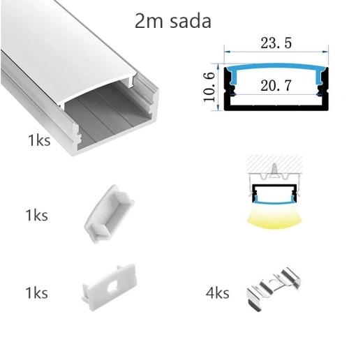 Sada hliníkového profilu s matným difuzorem KM27-S-MK-P 2m