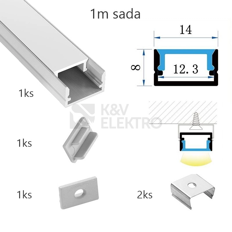 Obrázek produktu Sada hliníkového profilu s matným difuzorem KM35-S-MK-P 1m 0