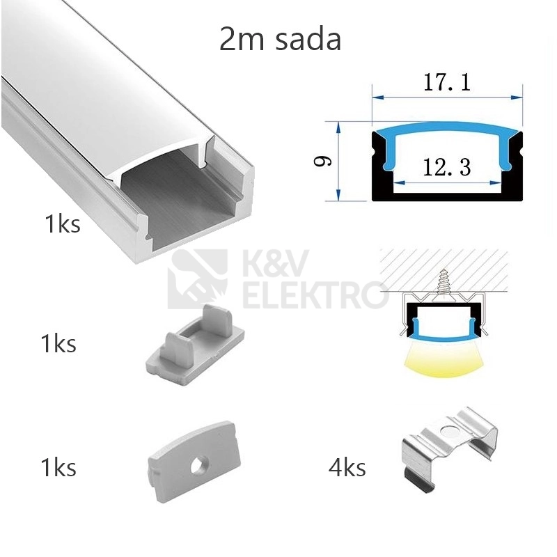 Obrázek produktu Sada hliníkového profilu s matným difuzorem KM36-S-MK-P 2m 0