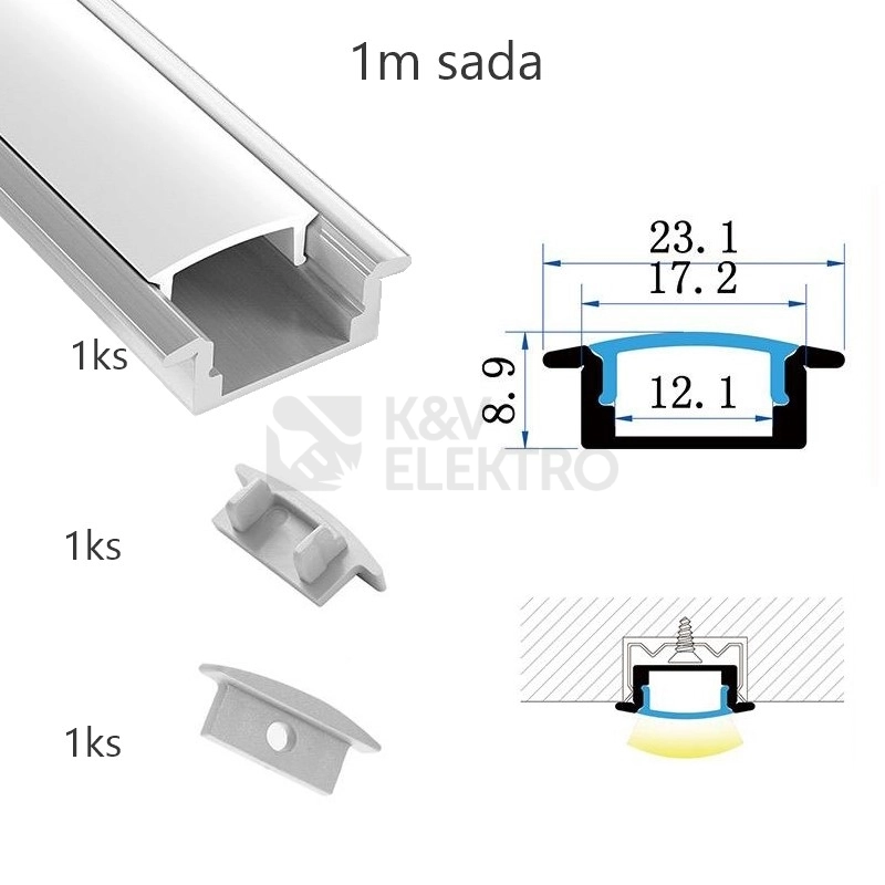 Obrázek produktu Sada hliníkového profilu s matným difuzorem KM39-S-MK-P 1m 0
