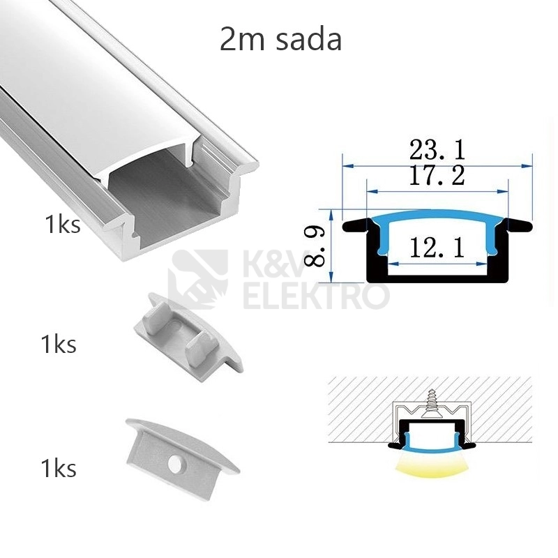 Obrázek produktu Sada hliníkového profilu s matným difuzorem KM39-S-MK-P 2m 0