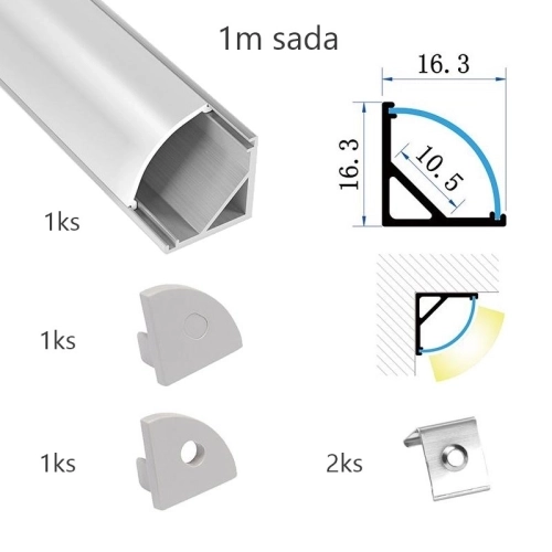 Sada hliníkového profilu s matným difuzorem KM55-S-MK-P 1m